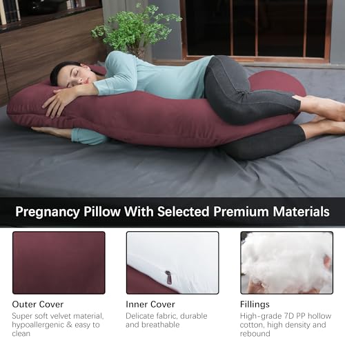 Image of MOON PARK Pregnancy Pillows for Sleeping - U Shaped Full Body Maternity Pillow with Removable Cover - Support for Back, Legs, Belly, HIPS - 65 Inch - Burgundy
