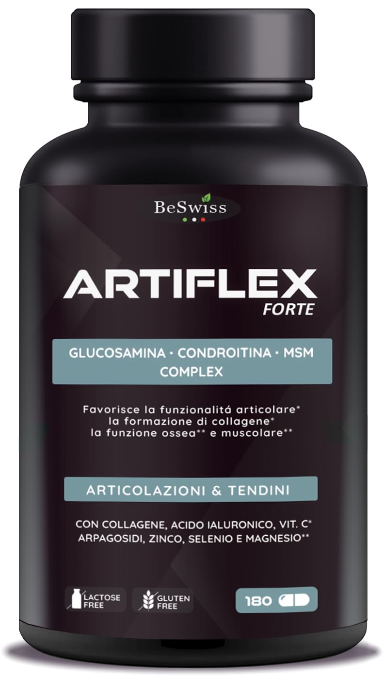 Artiflex Glucosamina Condroitina MSM - 180 Capsule Integratore per Ossa Articolazioni Cartilagine | con Collagene, Acido Ialuronico, Boswellia, Vitamine e Minerali | Alto Dosaggio
