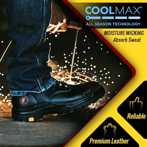 Image of ROCKROOSTER Work Boots for Men,7 inch,Steel Toe,Side Zipper, Oiled Leather Shoes,Static Control,Breathable,Quick Dry(AK232Z-245Z)
