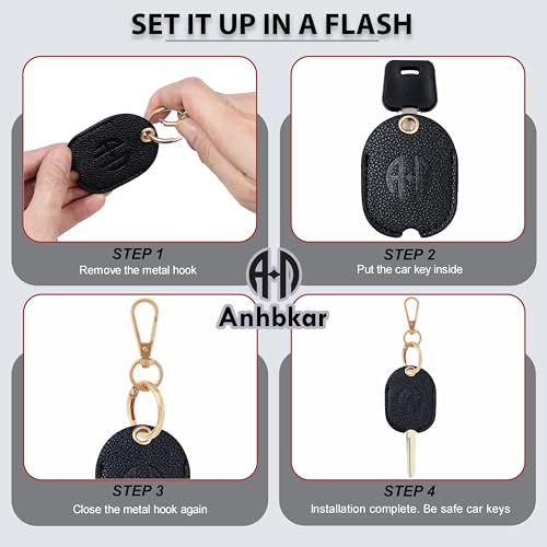 Image of Leather Keys Sleeve for Broken Car Key Loop Replacement - Cute Keychain Cover - Protector, Holder for Men & Women