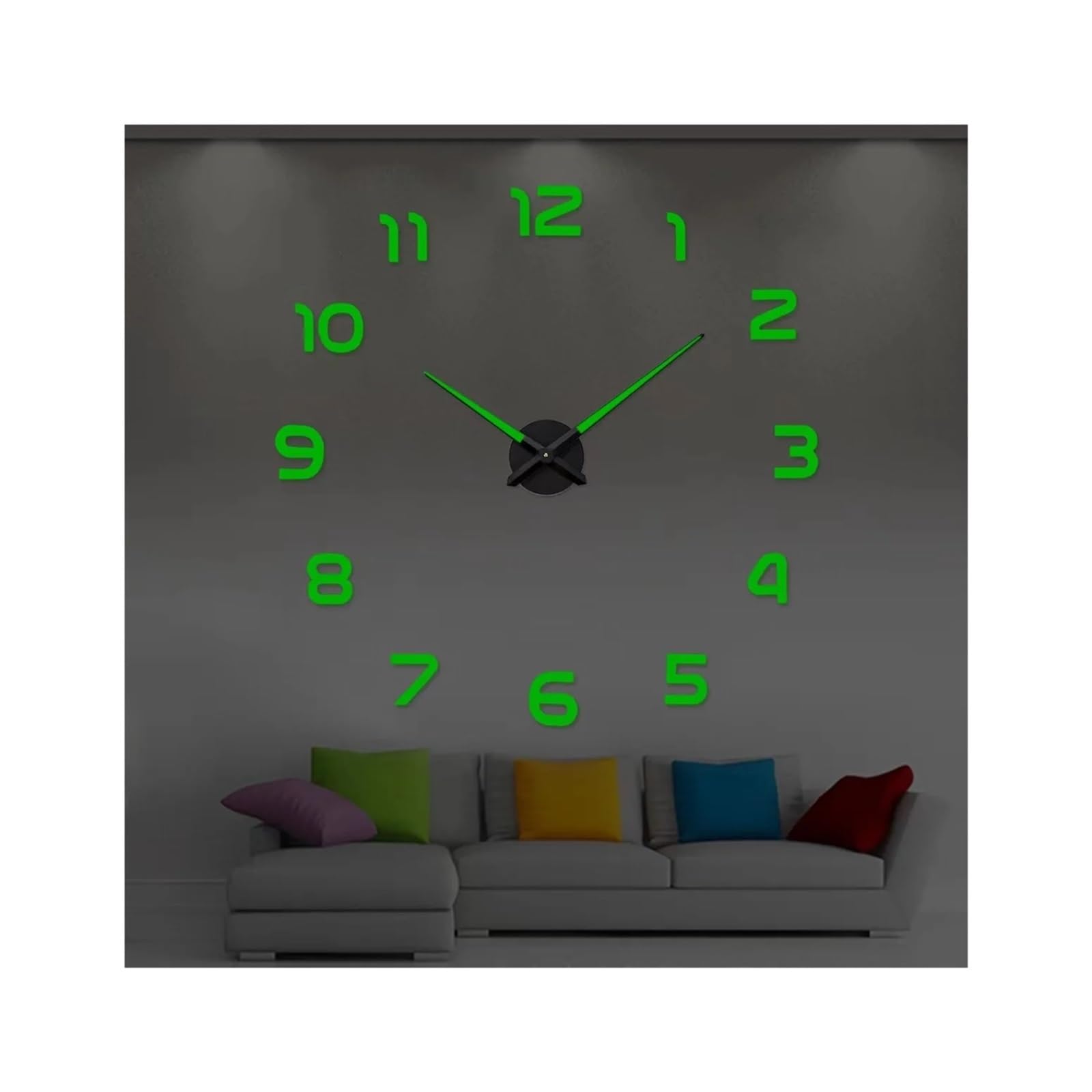 Horloge Murale Lumineuse LED Horloge Murale Lumineuse 3D, Grand Format, Miroir Autocollant, Numérique, Silencieuse, en Acrylique, Décoration De Salon(ZYDC609-YEGU,47inch)