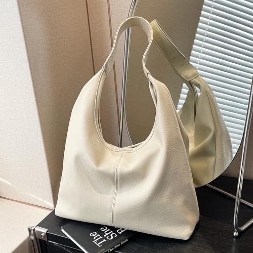 Image of Leather Hobo Bags for Women Slouchy Tote Bag Retro PU Leather Purse Soft Shoulder Handbags Large Work Tote Bag 2pcs