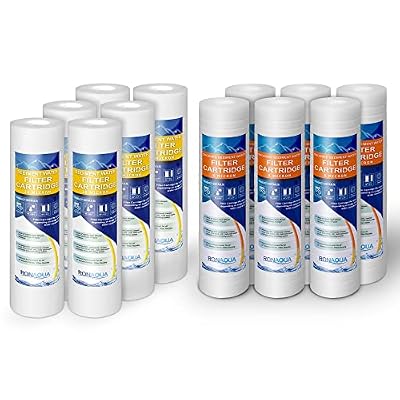 Sediment Water Filter Cartridge 6 Pack, 20 Micron & 6 Pack Grooved 5 Micron Sediment Water Filter Cartridges 10"x2.5", Four Layers of Filtration Removes Sand, Dirt, Silt, Rust, made from Polypropylene