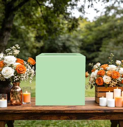Image of SietDESEO Sage Green Card Box for Graduation Large Cardboard Gift Card Box Holder for Wedding Reception Birthday Graduation Baby Shower Raffle Ticket Box with Slot