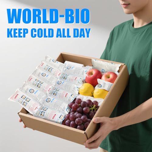 Image of WORLD-BIO Ice Packs Shipping Dry Ice for Shipping Frozen Food, Flexible Cold Ice Pack Sheets for Coolers, Long Lasting Freezer Packs, Ice Pack Bulk, Automatic Cut, 4.7x2.2Inch, 144Packs