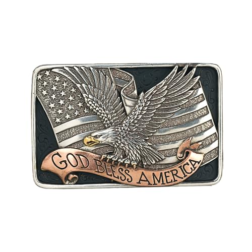 Nocona Belt Co. Men's American Flag and Eagle Buckle with 'God Bless America' Copper Script (2