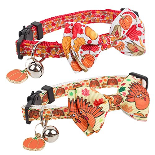 Adoggygo thanksgiving cat collars with bow bell, breakaway cat collar with bowtie pumpkin cat kitten collar for girl boy cats kittens (thanksgiving) 2 Adoggygo thanksgiving cat collars with bow bell, breakaway cat collar with bowtie pumpkin cat kitten collar for girl boy cats kittens (thanksgiving) - image 3