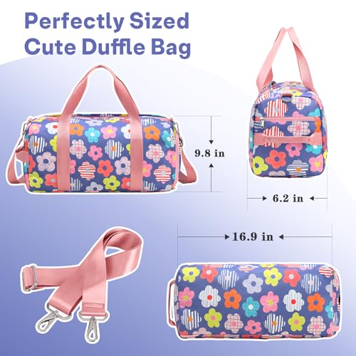 Sports Gym Duffle Bag for Girls, Colorful Flowers Dance Ballet Bag with Shoe Compartment, Travel Overnight Weekender with Waterproof Foldable Design2