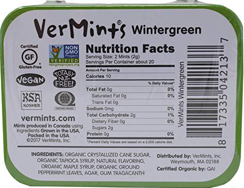 Vermints Organic Breath Mints | 4 Flavor Variety (1) Tin Each: Ginger, Wintergreen, Cinnamon, Peppermint (1.76 Ounces) Plus Recipe Booklet Bundle #TOP4