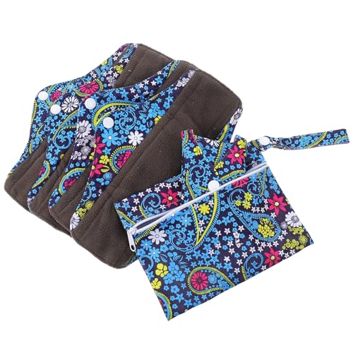 DECORNIJIA Toallas Sanitarias Lavables M Talla Azul Estampado Floral Absorbentes y Anti-Fugas de Bambú y Carbón Ecológicas y Portátiles para Cuidado Menstrual Femenino