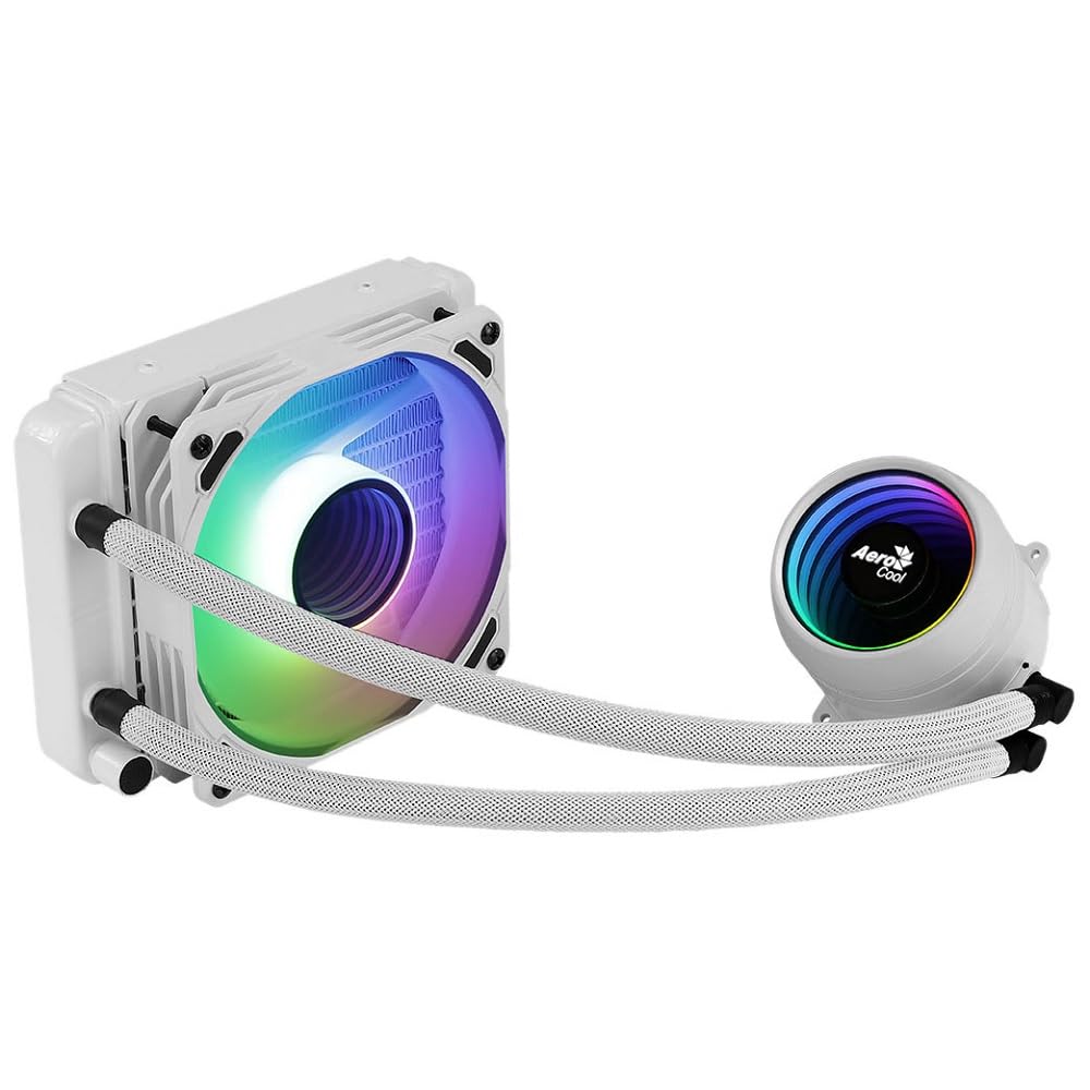 Aerocool MIRAGEL120W, Raffreddamento a Liquido per CPU, Ventola ARGB da 120 mm, TDP 200W, Bianco
