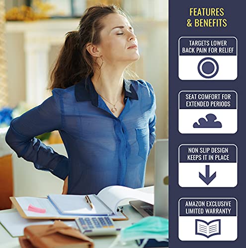 Dmi Gradual Slope Seat Cushion For Coccyx, Sciatica And Tailbone Pain Used With Dining Room Chairs, Desk Chairs, Car Seats Or Wheelchair Cushions, Machine Washable-Cover, 15 Inch, Navy #TOP4