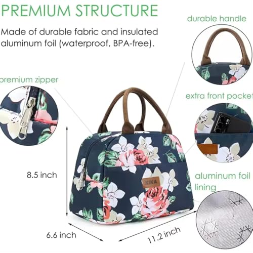 Image of KIKA HOMS Insulated Lunch Bag for Office Women, Girls, and Kids, Large Capacity with Multi-Compartments, Waterproof and Leak-Proof, Floral Print