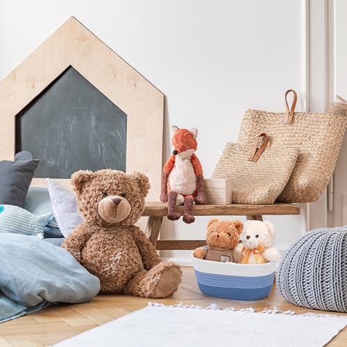 Image of Sawysine 6 Pcs Storage Baskets Bulk for Organizing Cotton Rope Woven Basket with Handles for Gift Cloth Shelves Blanket Toys Living Room(Blue and White)