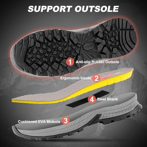Showave Regenstiefel für Herren, wasserdicht, für Ausflüge, Gummistiefel, isoliert, Schlamm, Booties für Trekking, Gartenarbeit, Landwirtschaft, Camping, Angeln und Arbeit, Schwarz, 43 EU