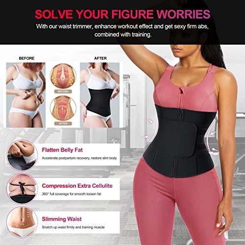 Traininggirl Women Waist Trainer Cincher Corset Tummy Control Workout Sweat Band Slimmer Belly Belt Weight Loss Sports Girdle (Black, Medium) #TOP2