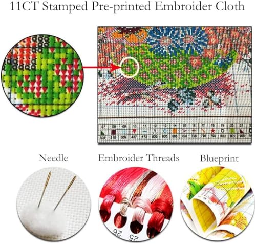 YEESAM Art Pre Printed Cross Stitch Kits for Adults Beginners Fox and Butterfly Anime 11CT Stamped 36X36cm Embroidery Kit Wall Art Home Decor (Fox) - Image 3