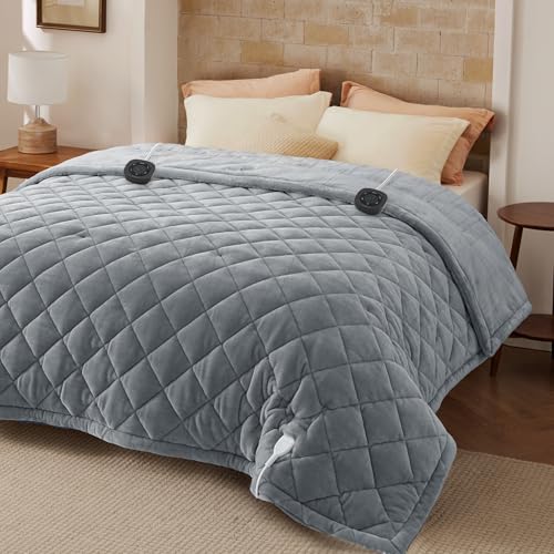 Image of Bedsure Electric Blanket Queen Size - Dual Control Heated Weighted Blanket Queen with 10 Heat Settings, Fast Heating with 10 Time Settings (84x90 inches, Formal Gray)