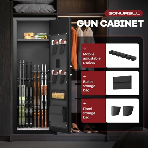 Image of Bonusall 12-15 Rifle Safes Large Rifles Gun Safes for Rifles and Shotguns, Long Gun Safe for Rifles and Pistols Quick Access with Lockable Box - Black