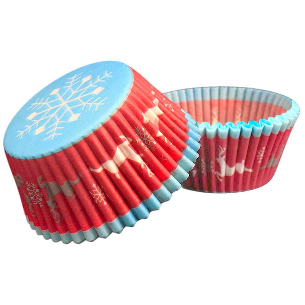 POPOYU 100Pcs Christmas Paper Cupcake Cases for Baking,Snowflake Muffin Cup Cake Paper Liners Disposable Small Muffin Cupcake Wrapper Paper Cases for Christmas Party Wedding Birthday Party Cake Decor