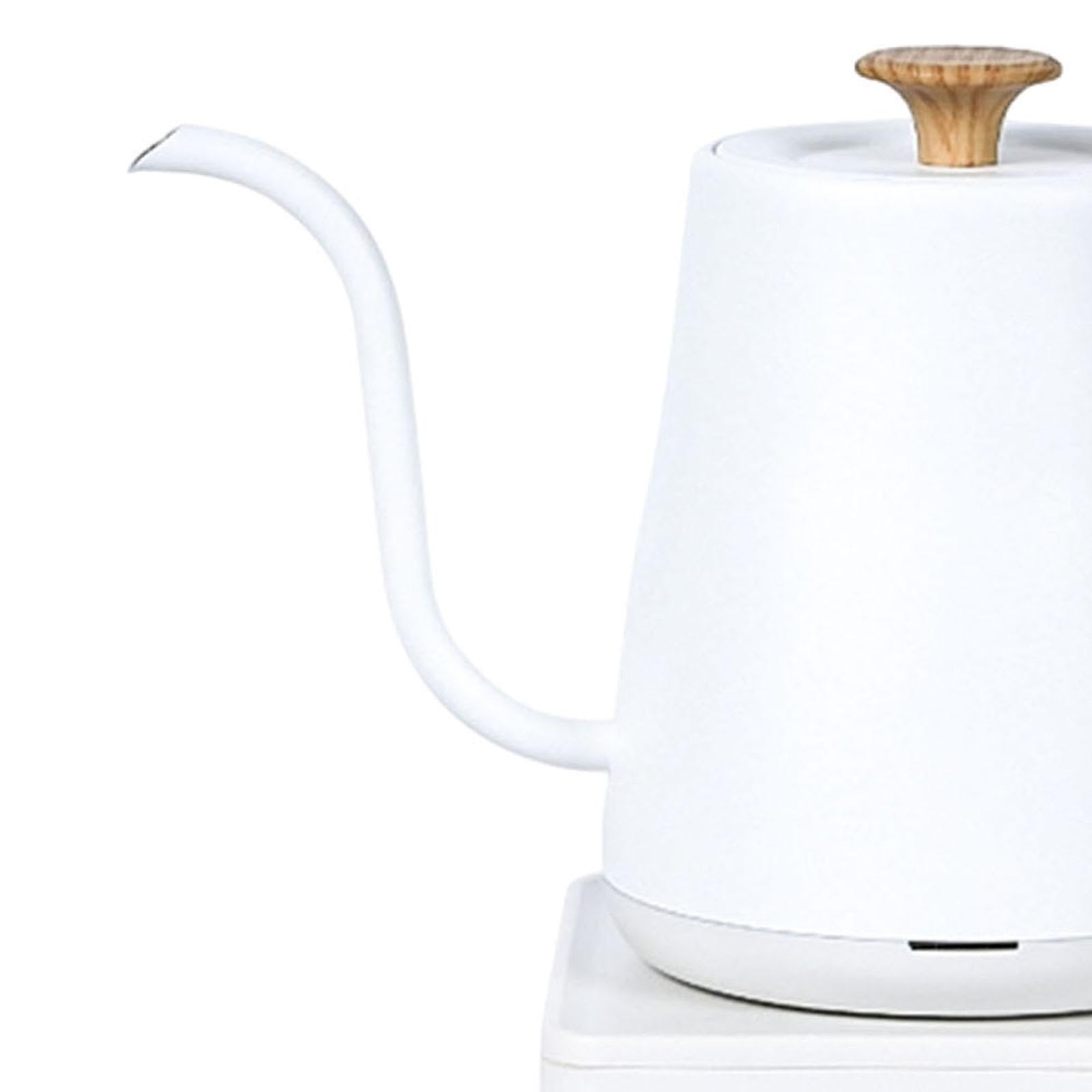 Hervidor Eléctrico de Acero Inoxidable con Largo Tetera de Cuello de para Infusiones y Café Hervidor de Agua con Apagado Automático y, Grano de Madera Blanco, Individual