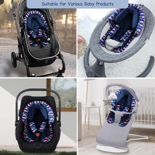 Image of SWESEN Baby Car Seat Head Support, Super Soft 2 in 1 Infant Car Seat Insert, Reversible Newborn Car Seat Insert Cushion with Strap Covers for Strollers, Bouncers, Swing, Navy Dinosaur