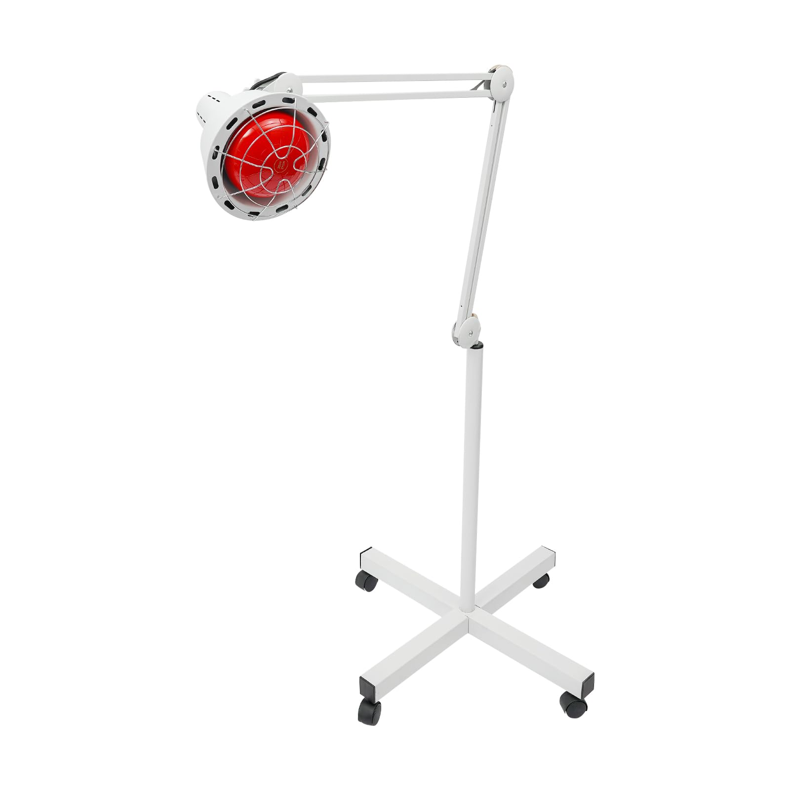 Lámpara infrarroja de luz roja, 275 W, lámpara infrarroja, lámpara de calentamiento con soporte y 4 ruedas universales, luz roja, lámpara terapéutica ajustable 0-90 °C, giro 360°, para masaje