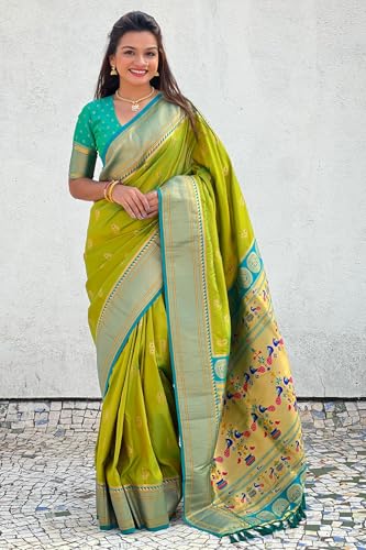 Image of SGF11 Women's Paithani Soft Lichi Silk Kanjivaram Sarees With Blouse Piece