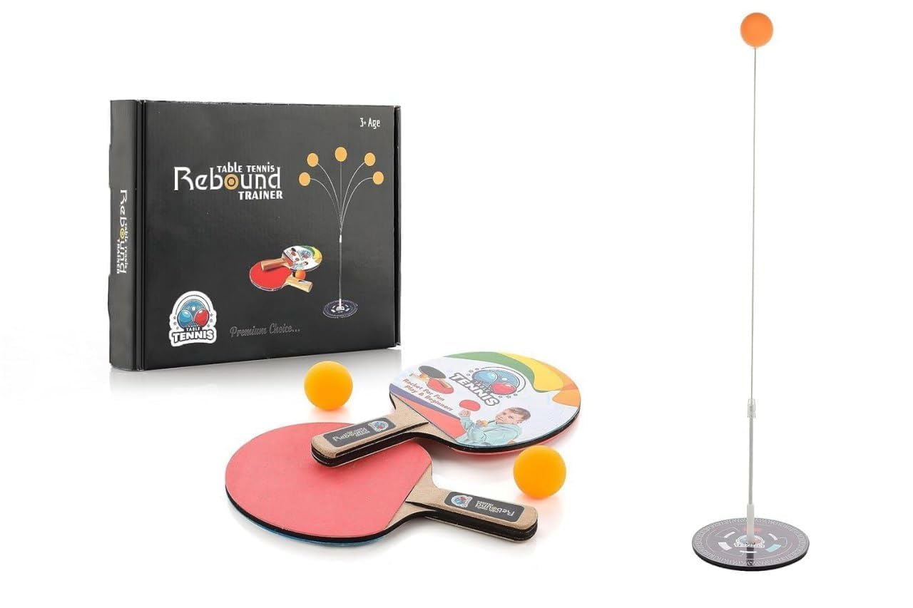 Table Tennis Trainer Set with Elastic Rebound Ball & Adjustable Stand | Solo Ping Pong Practice Training Equipment for Kids & Adults | Indoor Outdoor Reflex Training Game (Multicolor)-image-6