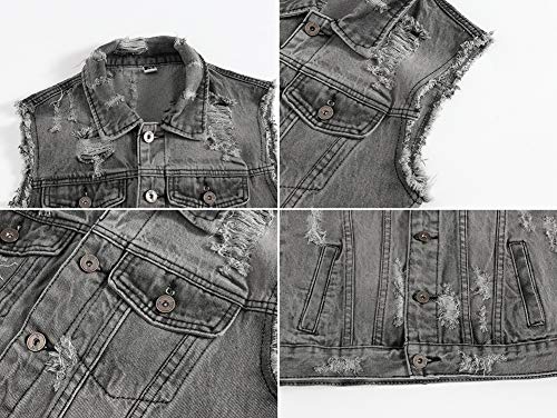 Men's Sleeveless Ripped Denim Vest Casual Slim Fit Button Down Jeans Vests Jacket3