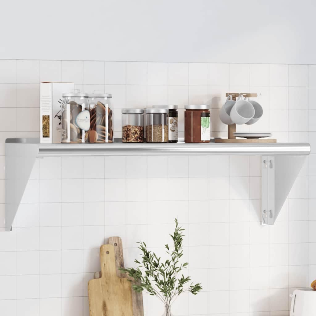 Scaffale da parete da 100 x 30 x 31 cm, in acciaio inox spazzolato, con portata di 50 kg, per ristorazione, cucina, soggiorno e bar, argento