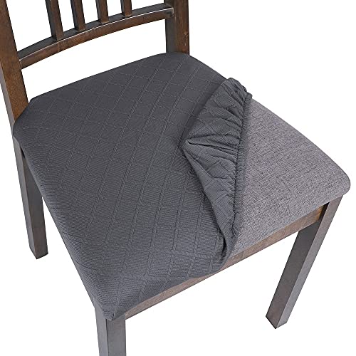 Image of SearchI Seat Covers for Dining Room Chairs Stretch Jacquard Chair Seat Covers Set of 6, Removable Washable Upholstered Chair Seat Protector Cushion Slipcovers for Kitchen, Office(Grey Rhombus)