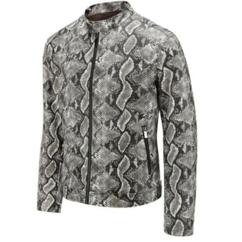 Snakeskin Print Jacket Men Python Textured biker Faux Leather Jacket2