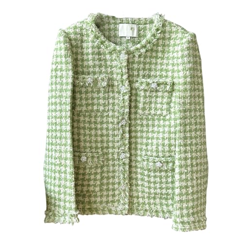 Veste à carreaux en tweed de style français avec dentelle élégante