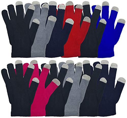 Touch Screen Winter Gloves, 12 Pairs Soft Stretchy and Warm Bulk Pack Glove, Mens and Womens (Assorted)