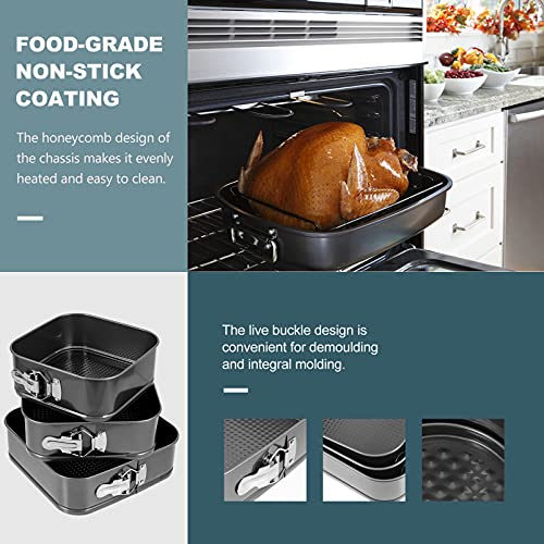 Hemoton 3Pcs Springform Baking Pan With Grips Nonstick Bakeware Leakproof Square Cheesecake Pan Mold Tray For Home Restaurant Hotel (18/20/ 22Cm. Black) #TOP3