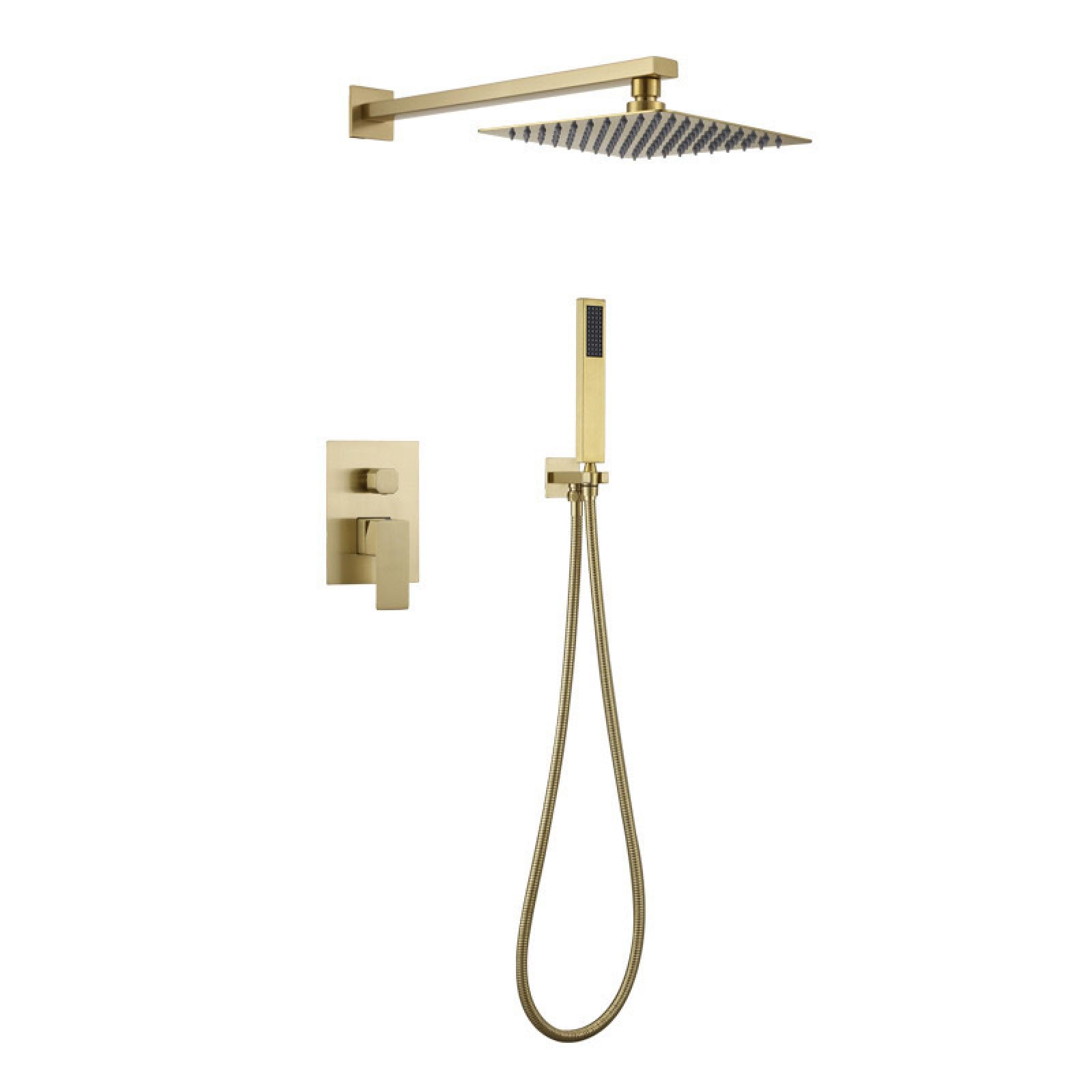 ASerZenith Brushed Gold Stainless Steel Concealed Wall rain Shower Set, Copper Embedded Box, Square Gold Faucet(Gold (8In Top Spray))