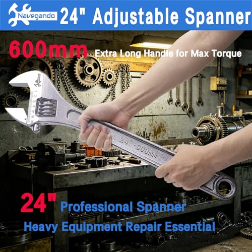 Image of Navegando 24 Inch Large Heavy Duty Adjustable Wrench, 2.36 Inch Big Jaw Opening, High Titanium Steel Forged Industrial Long Handle Wrench for Automotive, Construction, Farm Repair