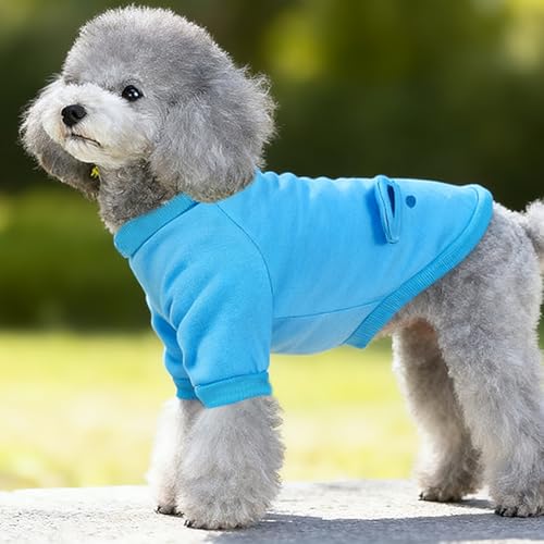Image of Blue Cute Dog Sweater Soft Winter Clothes for Small Dogs, M | Classic Blue Knit Pullover, Fall Winter Outfit, Elastic Cuffs, Holiday Party Matching, Machine Washable Sweatshirt for Pets
