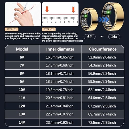 Image of Health Tracker Ring, Smart Health Ring for Women Men with Heart Rate, Blood Oxygen, Sleep Monitor, Steps,Calories, No Subscription Fee, IP68 Waterproof Smart Ring for iPhone & Android (Gold, 10#)