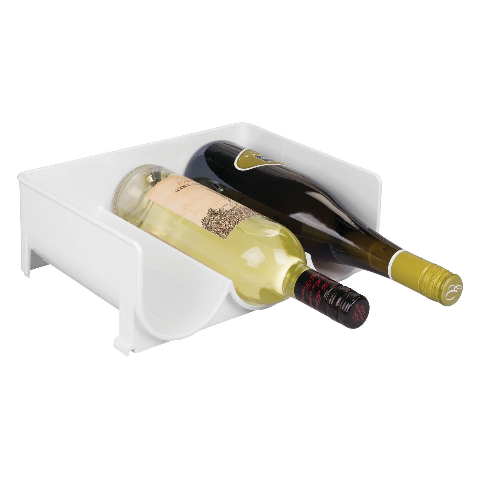 mDesign Stackable Plastic 3 Bottle Refrigerator Wine Rack - Drink Storage Rack Organizer for Champagne, Wine, Juice, Water Bottles - Wine Organizer for Refrigerator Shelf - Ligne Collection - White