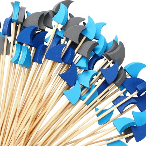 FoldTier 300 Pcs Shark Fin Cocktail Picks Nautical Cupcake Toppers Shark Theme Week Summer Ocean Party Cupcake Toppers for Fruit Food Skewers Stick Beach Pool Under the Sea Birthday Supply