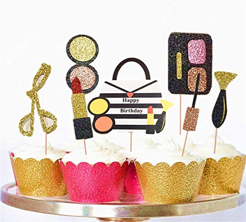 Set of 28 JeVenis Make Up Cupcake Toppers Spa Cupcake Toppers Cosmetics Cupcake