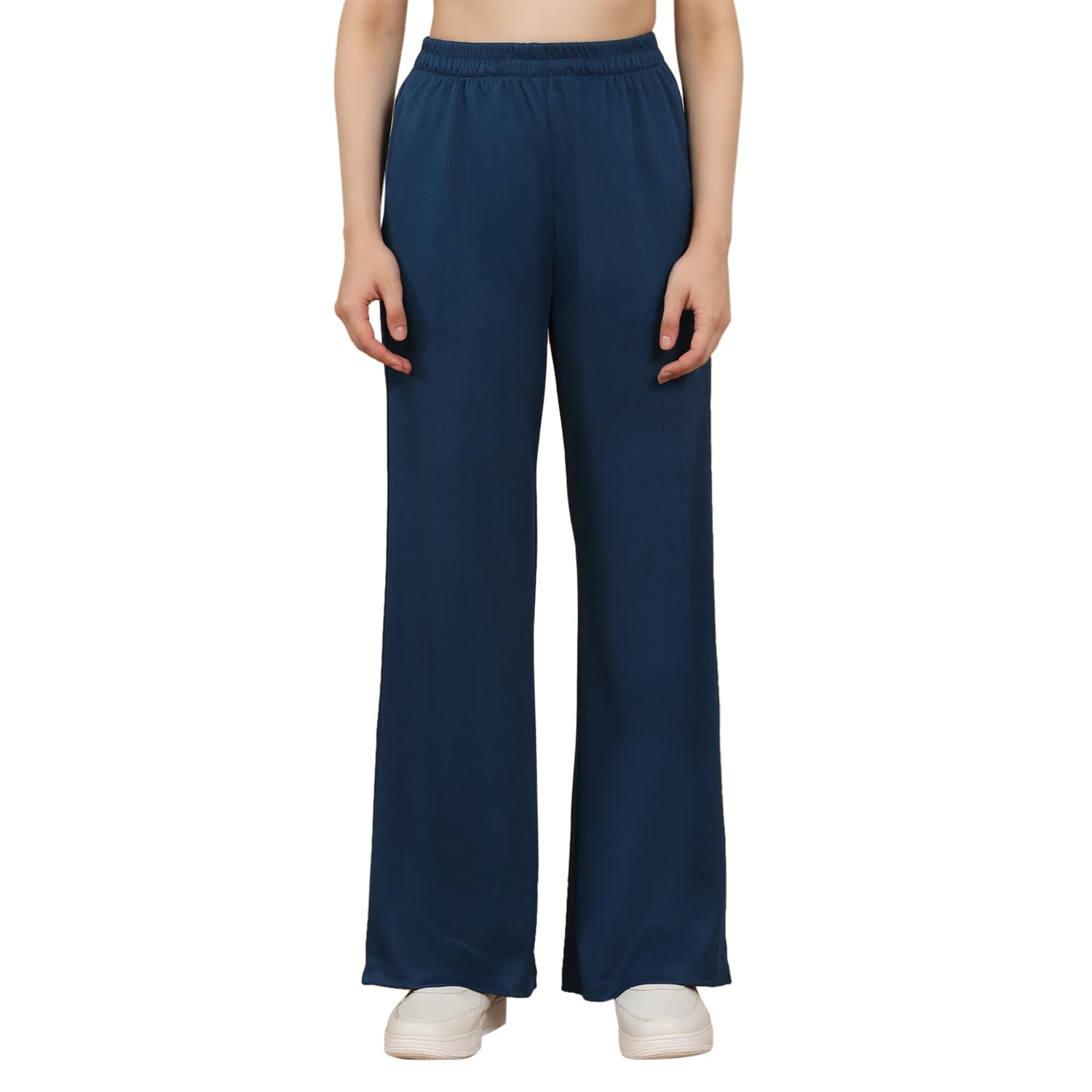 Women's Pink Cotton Blend Ribbed Wide Leg Lounge Pants | Elastic Waist High Rise Casual Palazzo Pants | Soft & Breathable Home Wear, Travel & Everyday Wear-picture-17