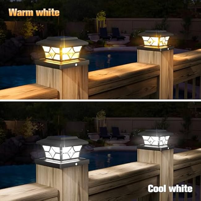 VOLISUN Solar Post Cap Lights Fence Cap Lights Solar Deck Post Light 4x4 Black Cool/Warm 4Pack