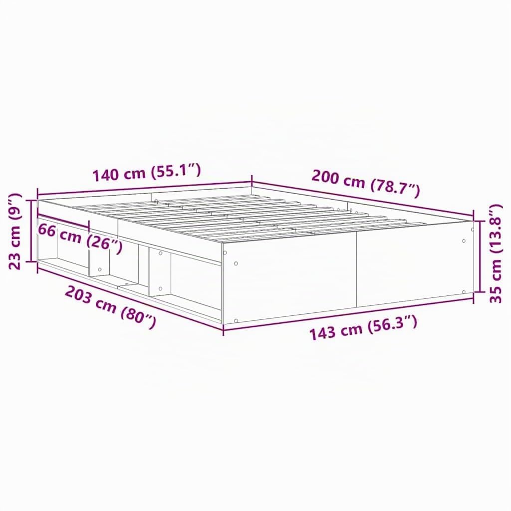 vidaXL Estructura de Cama, Somier con Almacenaje, Armazón Marco de Cama de Invitados, Mueble para Dormitorio Hogar, Blanca 140X200 cm