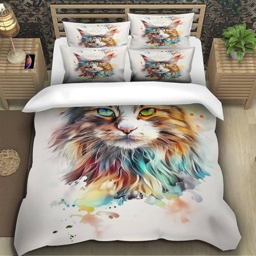 Housse de couette chat multicolore pour chambre enfant et lit simple ado