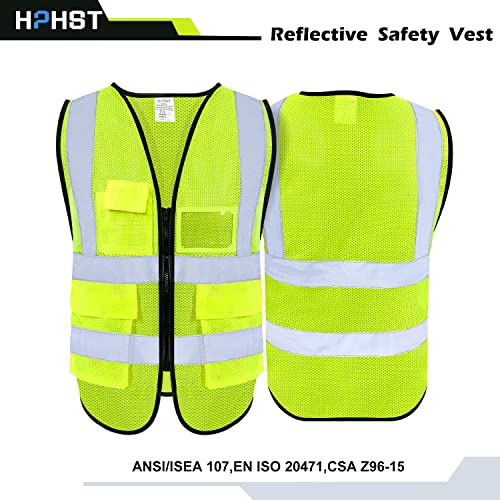 Hphst 5 Pockets High Visibility Reflective Safety Vest,Zipper Front, Meets Ansi/Isea Standards (3Xl) #TOP2