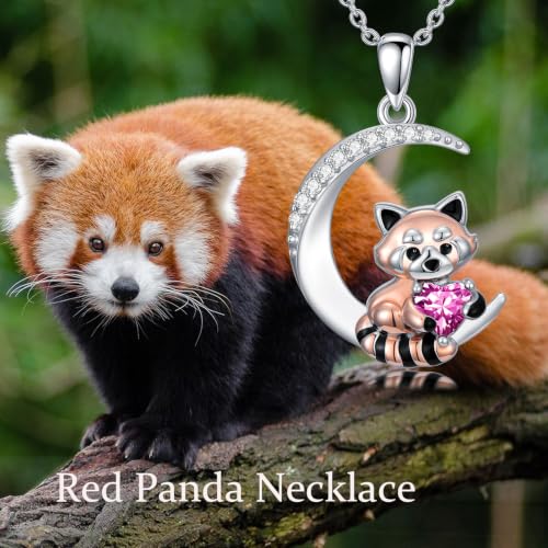 Image of PROESS Animal Birthstone Necklace 925 Sterling Silver Otter /Axolotl /Hippo /Elephant /Dachshund /Monkey /Red Panda Pendant Necklace Animal Birthstone Jewelry Gifts for Women