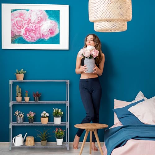 Mueble macetas 4 niveles con estructura metálica estantería para plantas color gris compacta 5